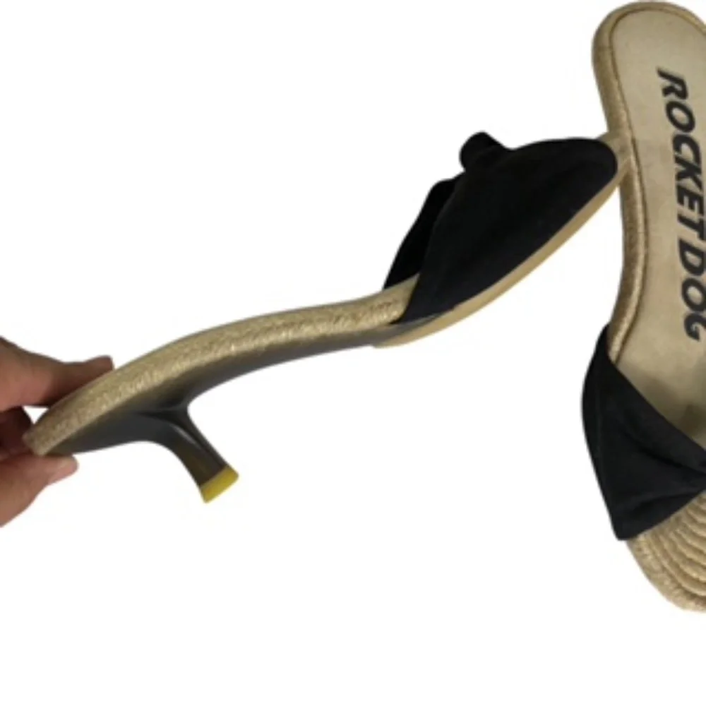 NWOT Rocketdog Sandals Black Fabric with Rope Trim 2" Heel Size 8 - Picture 6 of 6